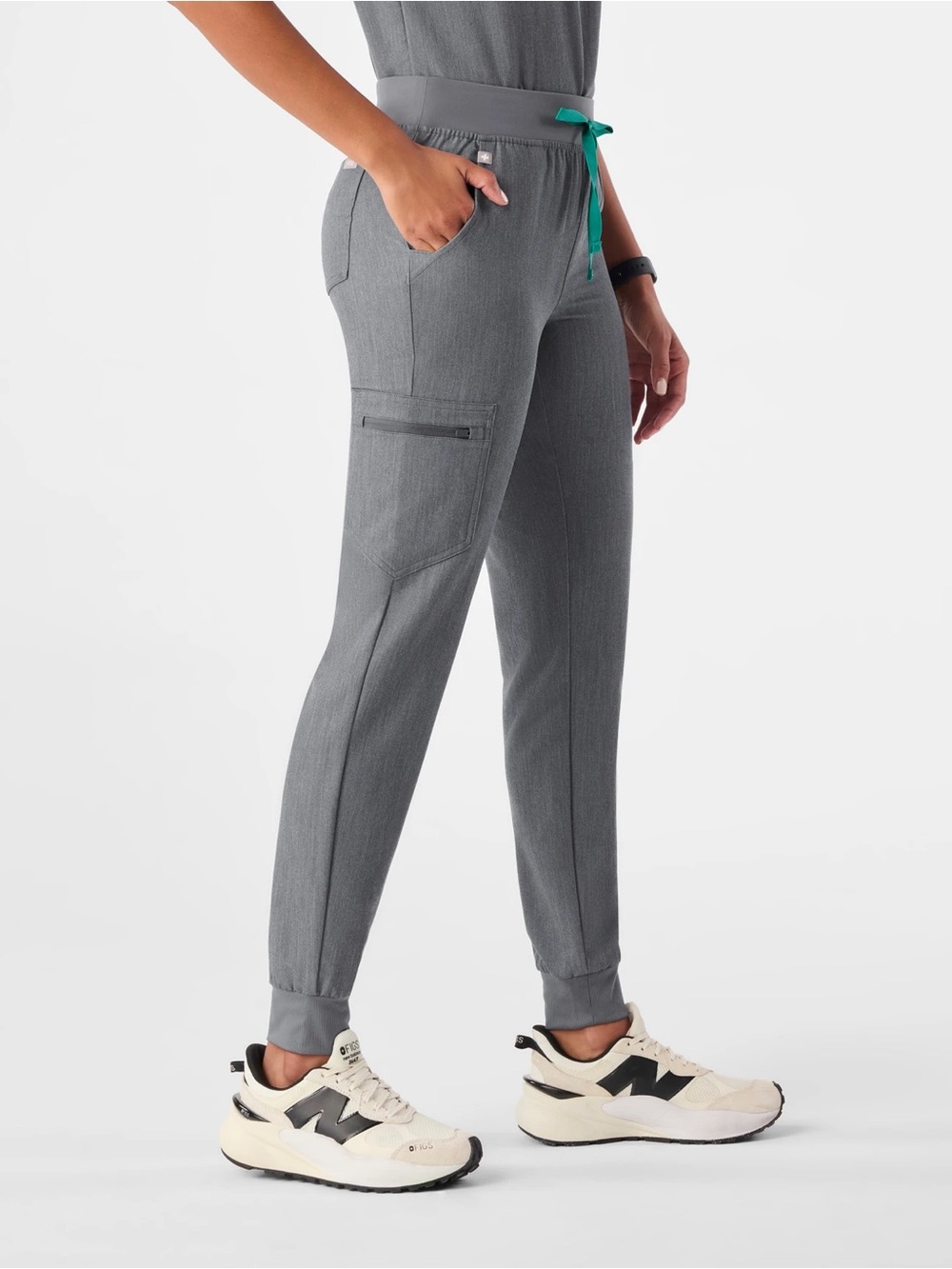 Women’s Gray Jogger Pants with Teal Drawstring Zamora - Picture 4 of 6